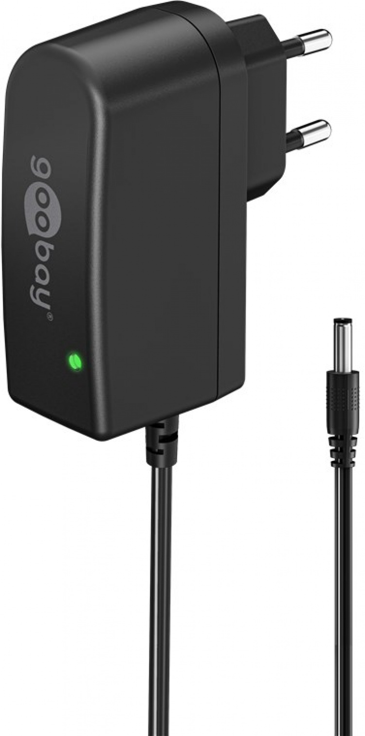 Goobay 12 V nätdel (12 W / 1,0 A) med centrumstift (han) 5,5 mm x 2,5 mm