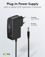 Goobay 12 V nätdel (12 W / 1,0 A) med centrumstift (han) 5,5 mm x 2,5 mm