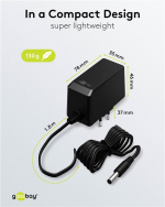Goobay 12 V nätdel (27 W / 2,25 A) med centrumstift (han) 5,5 mm x 2,1 mm