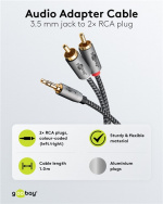Goobay Ljudadapterkabel AUX, 3,5 mm jack till stereo RCA-kontakt, 1 m Pawl 3,5 mm plugg (3-stift, Stereo) > 2x RCA-kontakt (ljud vänster / höger)