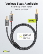 Goobay Ljudadapterkabel AUX, 3,5 mm jack till stereo RCA-kontakt, 1 m Pawl 3,5 mm plugg (3-stift, Stereo) > 2x RCA-kontakt (ljud vänster / höger)