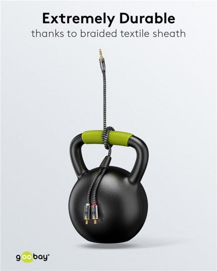 Goobay Ljudadapterkabel AUX, 3,5 mm jack till stereo RCA-kontakt, 5 m Pawl 3,5 mm plugg (3-stift, Stereo) > 2x RCA-kontakt (ljud vänster / höger)