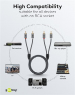 Goobay Stereo RCA-kabel, 1 m 2x RCA-kontakt (ljud vänster / höger) > 2x RCA-kontakt (ljud vänster / höger)