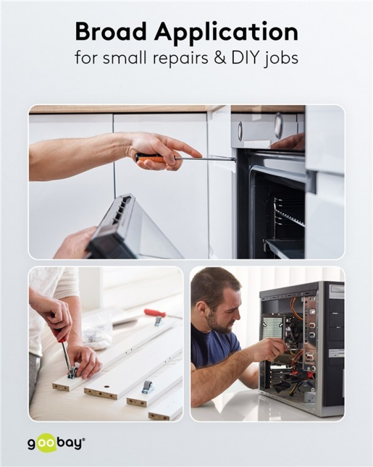 Goobay Precisionsskruvmejselsats med 37 delar verktygssats för all skruvning, montering och gör-det-själv-arbete Goobay Precisionsskruvmejselsats med 37 delar verktygssats för all skruvning, montering och gör-det-själv-arbete