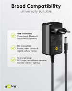 Goobay Universalnätdel 3 V - 12 V, max. 3,6 W inkl. 11 adaptrar: 7 DC-adaptrar plus USB-C™, USB-A, USB Mini-B, Micro-USB och terminalblock
