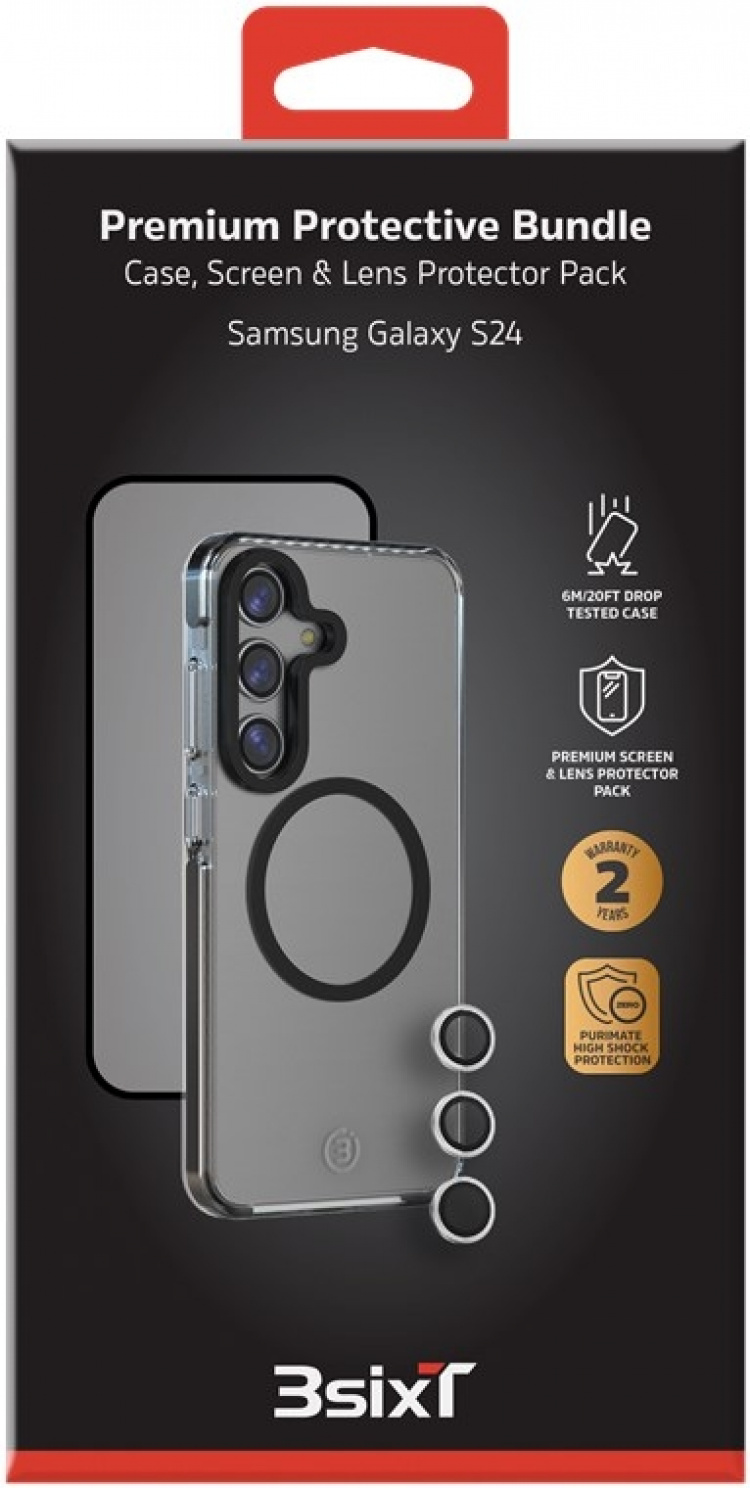 3SIXT 4in1 Protection Bundle mobilskal, skärmskydd, kameraskydd och stressfri applikator, kompatibel med Samsung Galaxy S24, transparent 3SIXT 4in1 Protection Bundle mobilskal, skärmskydd, kameraskydd och stressfri applikator, kompatibel med Samsung Galaxy S24, transparent