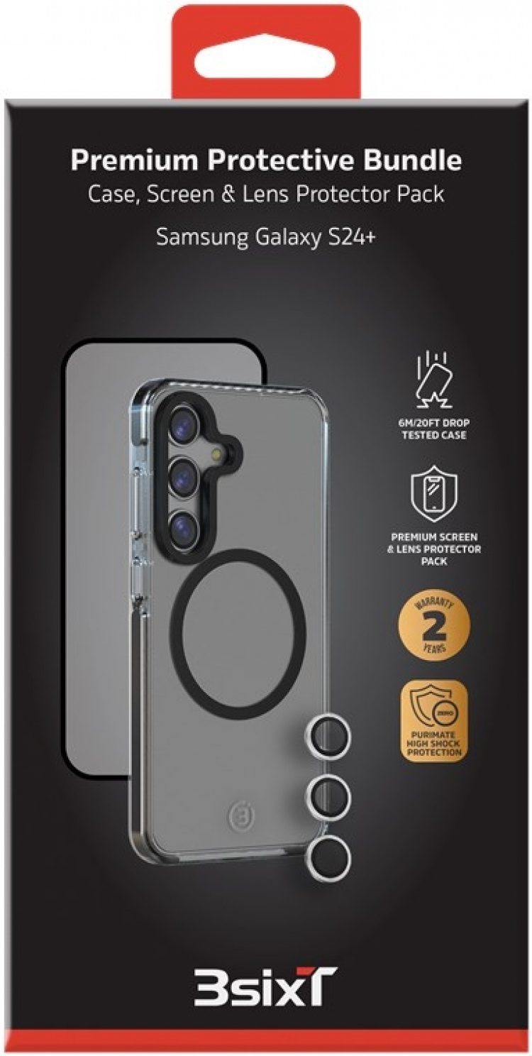 3SIXT 4in1 Protection Bundle mobilskal, skärmskydd, kameraskydd och stressfri applikator, kompatibel med Samsung Galaxy S24+, transparent 3SIXT 4in1 Protection Bundle mobilskal, skärmskydd, kameraskydd och stressfri applikator, kompatibel med Samsung Galaxy S24+, transparent