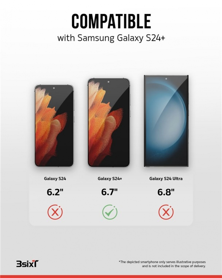 3SIXT 4in1 Protection Bundle mobilskal, skärmskydd, kameraskydd och stressfri applikator, kompatibel med Samsung Galaxy S24+, transparent 3SIXT 4in1 Protection Bundle mobilskal, skärmskydd, kameraskydd och stressfri applikator, kompatibel med Samsung Galaxy S24+, transparent