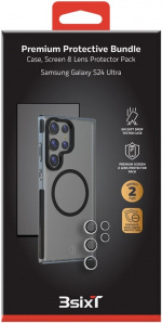 3SIXT 4in1 Protection Bundle mobilskal, skärmskydd, kameraskydd och stressfri applikator, kompatibel med Samsung Galaxy S24 Ultra, transparent 3SIXT 4in1 Protection Bundle mobilskal, skärmskydd, kameraskydd och stressfri applikator, kompatibel med Samsung Galaxy S24 Ultra, transparent