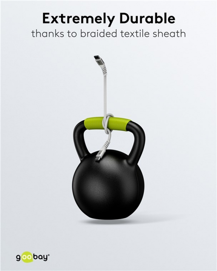 Goobay USB-C™ supersoft textilkabel med metallkontakter, 3 m, vit elegant och extra robust anslutningskabel för enheter med USB-C™-port