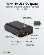 Goobay Powerbank 20.000 mAh extremt kompakt powerbank med Power Delivery och Quick Charge för snabbladdning