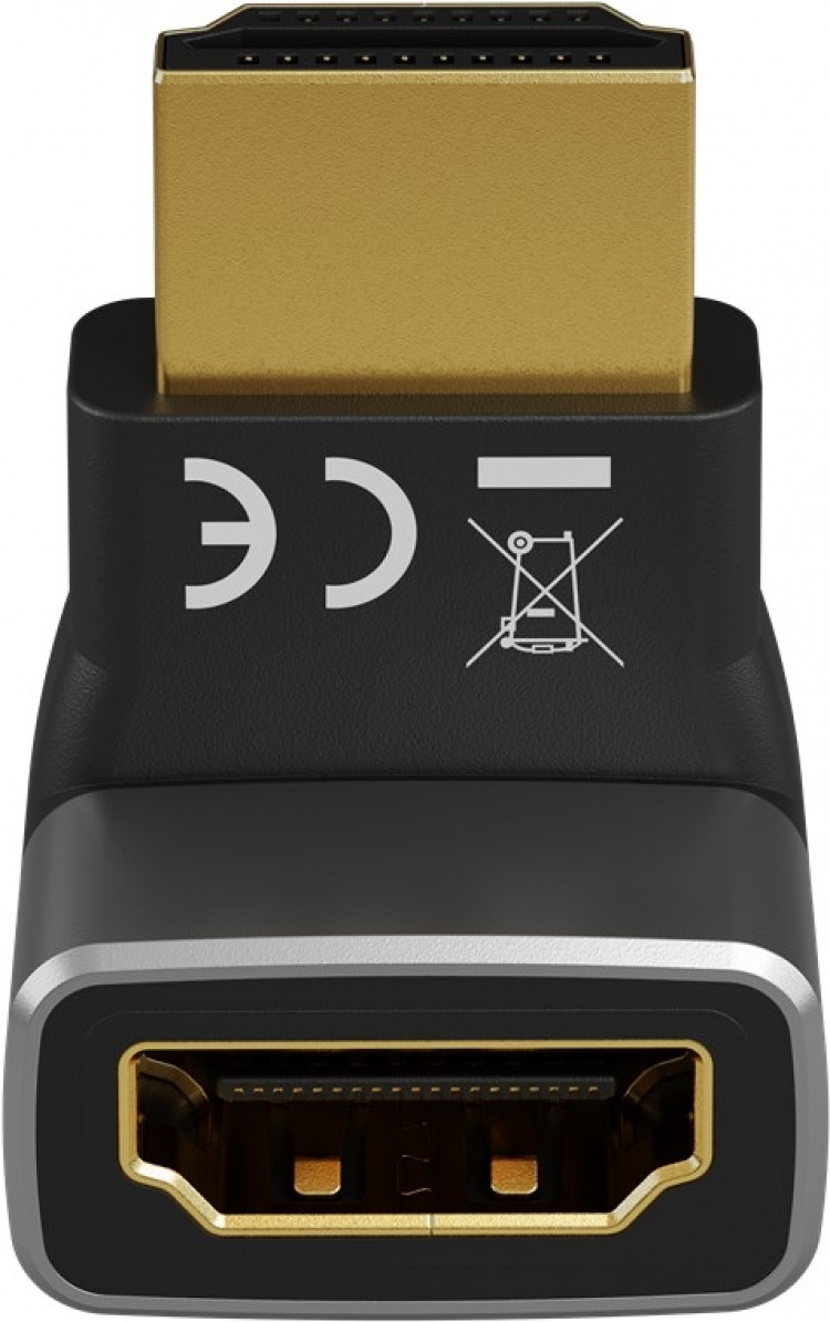 Goobay HDMI™ vinkeladapter 90° vertikal, 8K @ 60 Hz, guldpläterad HDMI™-uttag (typ A) > HDMI™ kontakt (typ A) 90 °