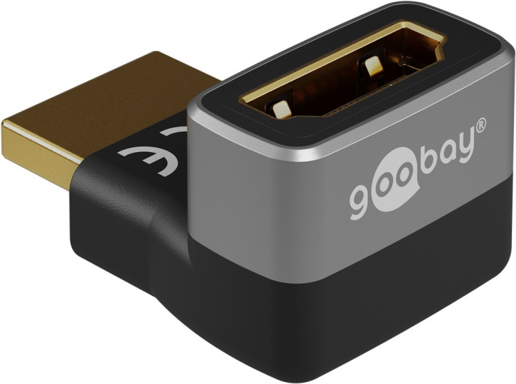 Goobay HDMI™ vinkeladapter 90° vertikal, 8K @ 60 Hz, guldpläterad HDMI™-uttag (typ A) > HDMI™ kontakt (typ A) 90 °