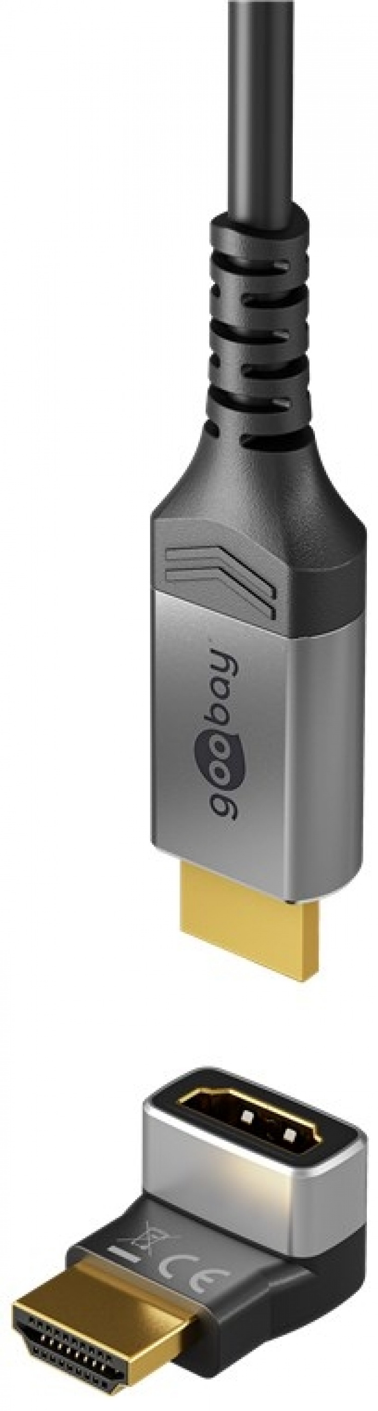 Goobay HDMI™ vinkeladapter 90° vertikal, 8K @ 60 Hz, guldpläterad HDMI™-uttag (typ A) > HDMI™ kontakt (typ A) 90 °
