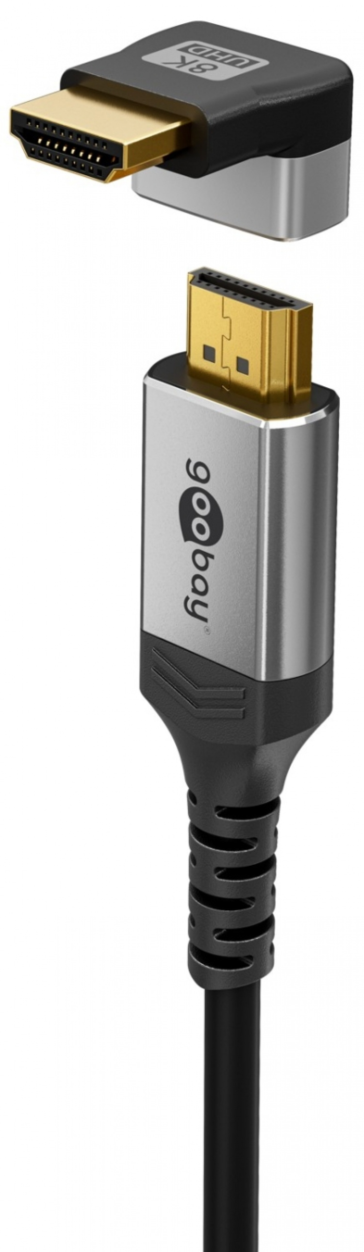 Goobay HDMI™ vinkeladapter 270° vertikal, 8K @ 60 Hz, guldpläterad HDMI™-uttag (typ A) > HDMI™ kontakt (typ A) 270 °