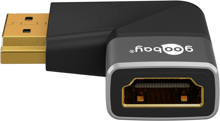 Goobay HDMI™ vinkeladapter 270° horisontal, 8K @ 60 Hz, guldpläterad HDMI™-uttag (typ A) > HDMI™ kontakt (typ A) 270 °