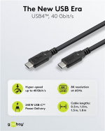 Goobay USB-C™-kabel, USB4™, 240 W, 40 Gbit/s, Power Delivery, 1,5 m USB-C™-kontakt > USB-C™-kontakt Goobay USB-C™-kabel, USB4™, 240 W, 40 Gbit/s, Power Delivery, 1,5 m USB-C™-kontakt > USB-C™-kontakt