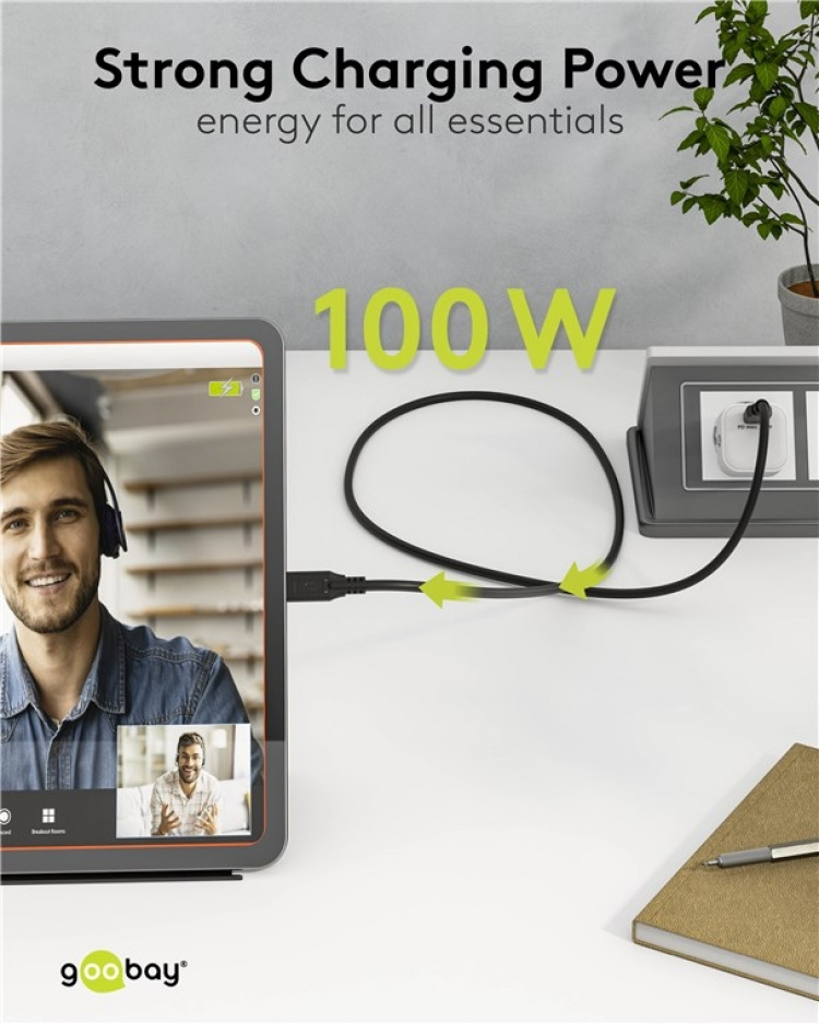 Goobay USB-C™-kabel, USB 3.2, 100 W, 10 Gbit/s, Power Delivery, 1,5 m USB-C™-kontakt > USB-C™-kontakt Goobay USB-C™-kabel, USB 3.2, 100 W, 10 Gbit/s, Power Delivery, 1,5 m USB-C™-kontakt > USB-C™-kontakt