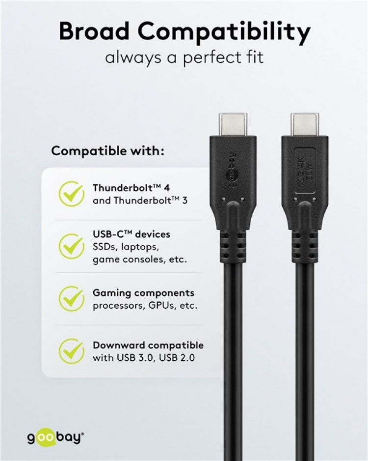 Goobay USB-C™-kabel, USB 3.2, 60 W, 10 Gbit/s, Power Delivery, 1 m USB-C™-kontakt > USB-C™-kontakt