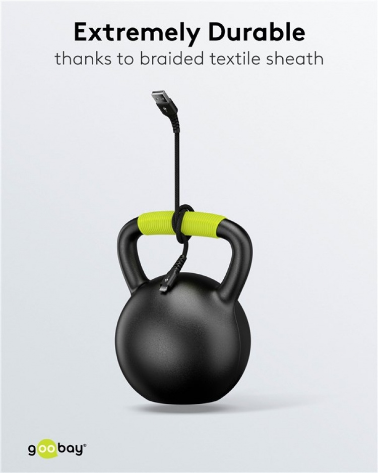 Goobay Lightning-USB-A supersoft textilkabel med metallkontakter, 0,5 m, svart MFi-certifierad, elegant och extra robust laddnings- och synkroniseringskabel för Apple iPhone/iPad (svart)