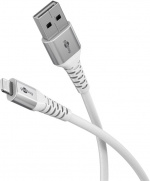 Goobay Lightning-USB-A supersoft textilkabel med metallkontakter, 1 m, vit MFi-certifierad, elegant och extra robust laddnings- och synkroniseringskabel för Apple iPhone/iPad (vit)