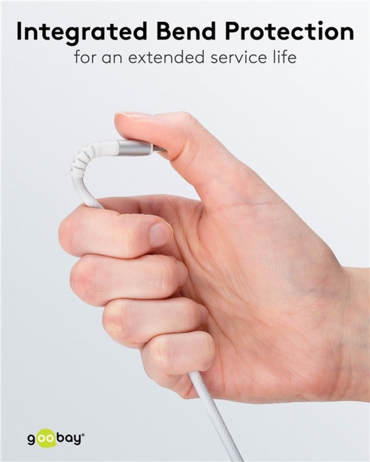 Goobay Lightning-USB-A supersoft textilkabel med metallkontakter, 3 m, vit MFi-certifierad, elegant och extra robust laddnings- och synkroniseringskabel för Apple iPhone/iPad (vit)