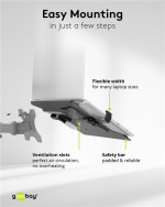 Goobay Laptopfäste för monitorarm, svart för bildskärmar från 10 till 15,6 tum (25 - 40 cm), max. 4,5 kg, för montering på ett bildskärmsfäste