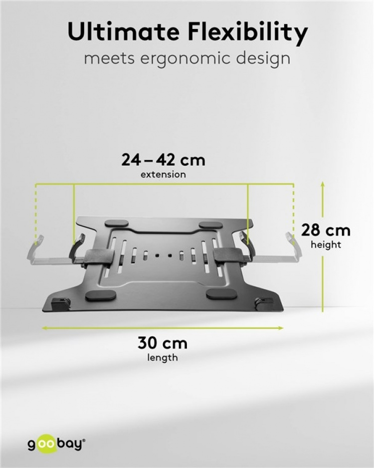 Goobay Laptopfäste för monitorarm, svart för bildskärmar från 10 till 15,6 tum (25 - 40 cm), max. 4,5 kg, för montering på ett bildskärmsfäste