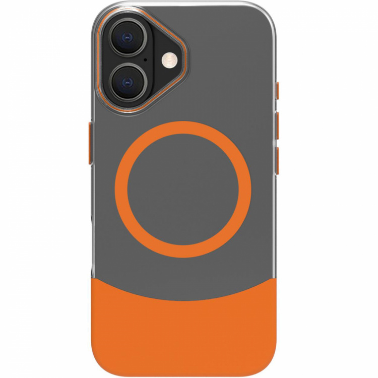 Celly Magdual MagSafe-kompatibelt skal iPhone 16 Orange + Transparent