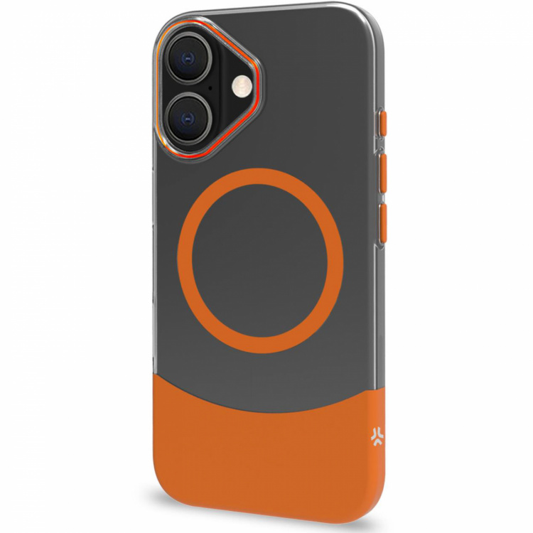 Celly Magdual MagSafe-kompatibelt skal iPhone 16 Orange + Transparent