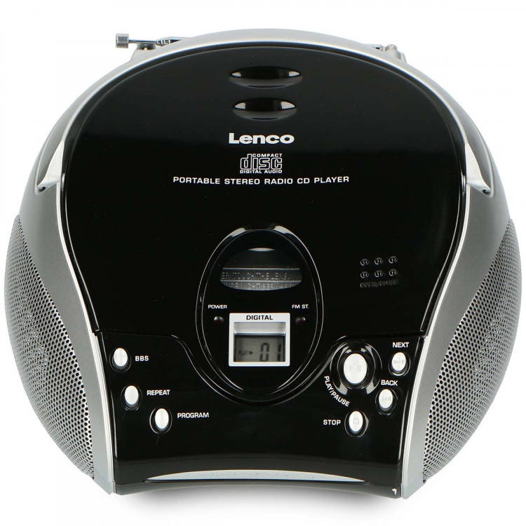 Lenco Kannettava stereo FM-radio CD-soittimella Musta/hopea