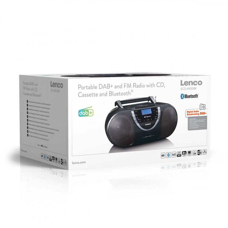 Lenco Kannettava DAB+- ja FM-radio CD-kasetilla ja Bluetoothilla Musta