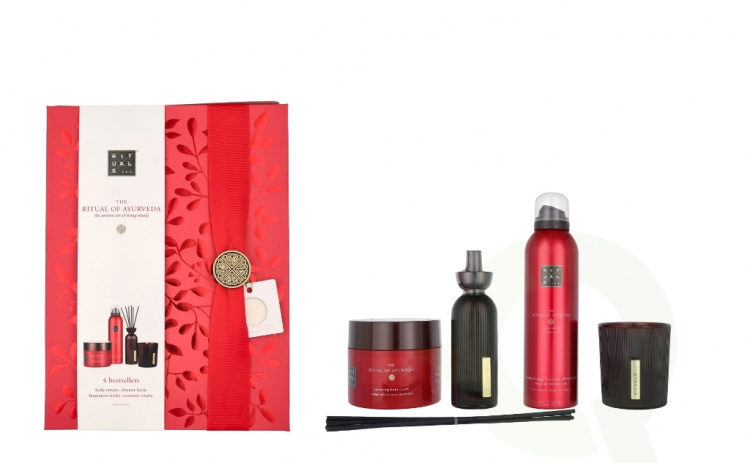 Rituals Ayurveda Large Set 610 ml Body Cream 200 ml/Candle 140 ml/Mini Fragrance Sticks 70 ml/Foaming Shower Gel 200