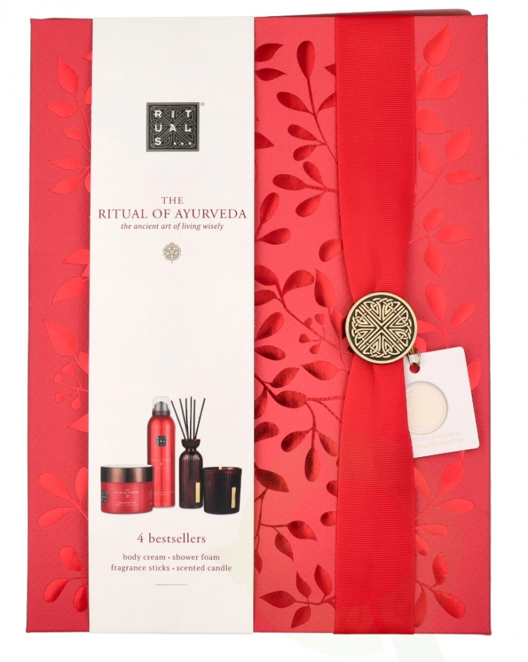Rituals Ayurveda Large Set 610 ml Body Cream 200 ml/Candle 140 ml/Mini Fragrance Sticks 70 ml/Foaming Shower Gel 200