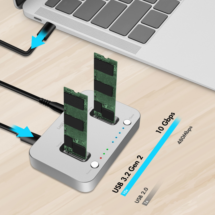 LogiLink Dubbel M.2 NVMe SSD-dockningsstation USB 3.2 Gen 2