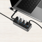 LogiLink USB-hub 4-port med separata På/Av-knappar USB-C/USB-A in USB 3.2 Gen1