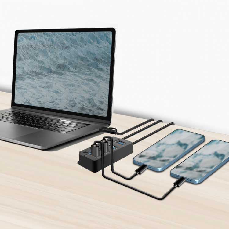 LogiLink USB-hub 4-port med separata På/Av-knappar USB-C/USB-A in USB 3.2 Gen1