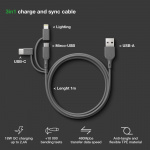GP Kaapeli USB-A - USB-C 3-I-1 Micro-USB + Lightning CY1N 1m