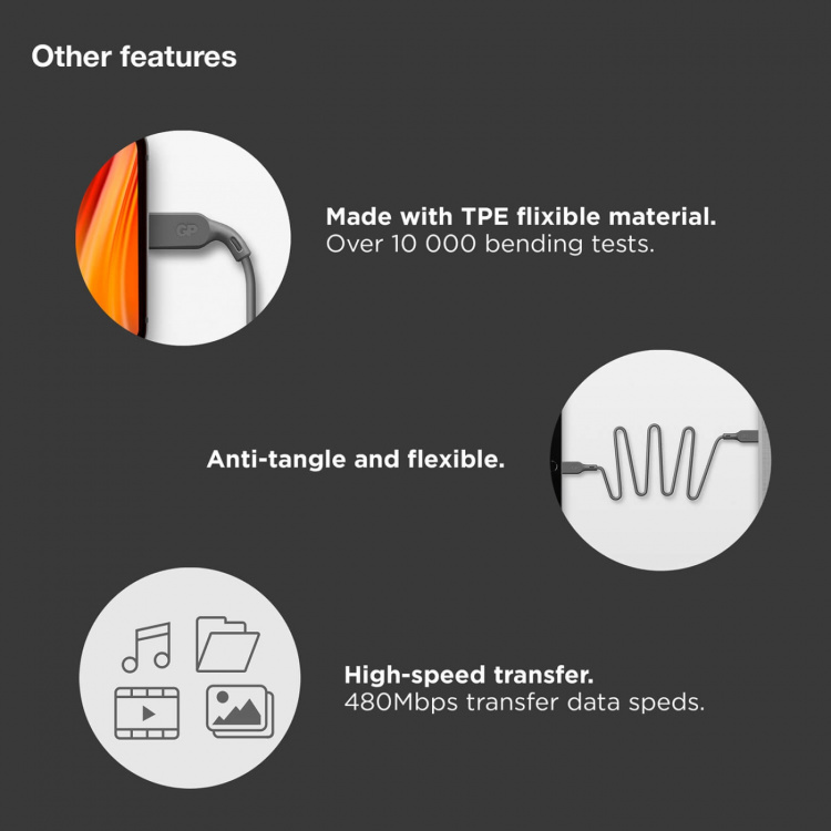 GP Kaapeli USB-A - USB-C 3-I-1 Micro-USB + Lightning CY1N 1m