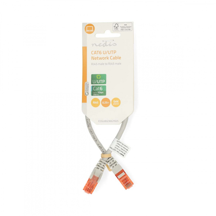 Nedis CAT6 Verkkokaapeli | RJ45 uros | RJ45 uros | U/UTP | 0.25 m | Pyöreä | PVC | Harmaa | Label Nedis CAT6 Verkkokaapeli | RJ45 uros | RJ45 uros | U/UTP | 0.25 m | Pyöreä | PVC | Harmaa | Label