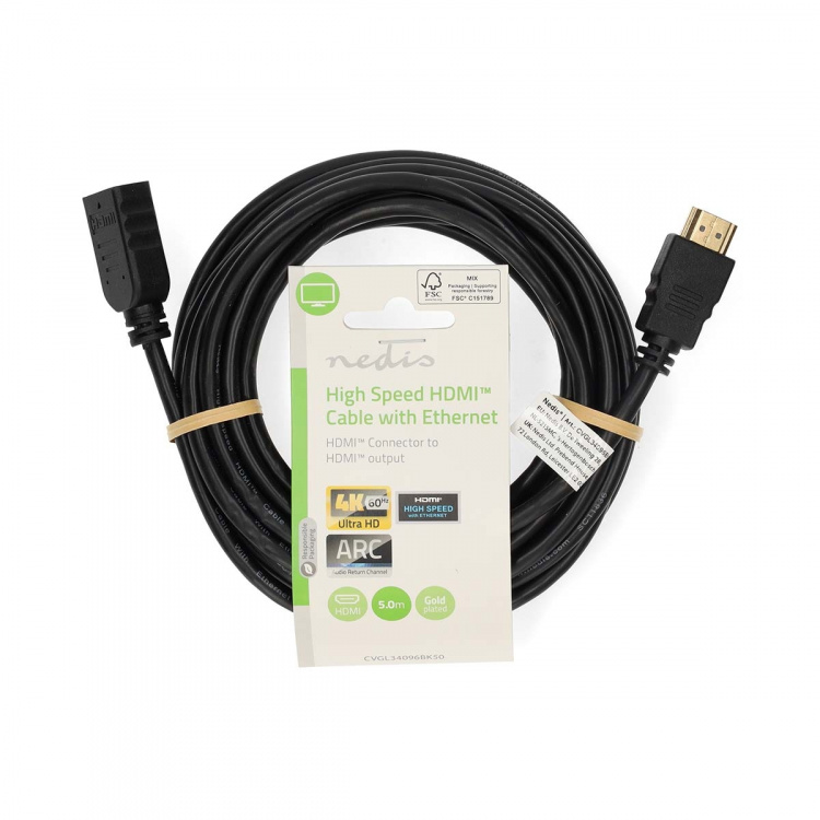 Nedis High Speed ​​HDMI ™ Kaapeli Ethernet | HDMI™ liitin | HDMI™ Ulostulo | 4K@60Hz | ARC | 10.2 Gbps | 5.00 m | Pyöreä | PVC | Musta | Label