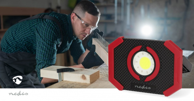 Nedis Työvalaisin | 10 W | Paristokäyttöinen | 5 V DC | N/A | Ladattava | Valon kesto: 10 h | 1000 lm | Valoalue: 30 m