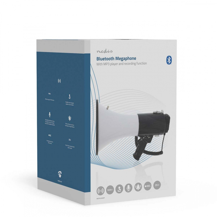 Nedis Megafoni | Maksimi alue: 1500 m | Maksimi Äänenvoimakkuuden Säätö: 120 dB | Irroitettava Mikrofoni | Sisäänrakennettu sireeni | Bluetooth® | Tallennustoiminto | USB-toisto | Olkahihna | Musta / Valkoinen Nedis Megafoni | Maksimi alue: 1500 m | Maksimi Äänenvoimakkuuden Säätö: 120 dB | Irroitettava Mikrofoni | Sisäänrakennettu sireeni | Bluetooth® | Tallennustoiminto | USB-toisto | Olkahihna | Musta / Valkoinen