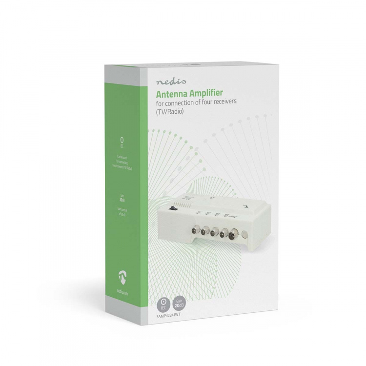 Nedis TV Vahvistin | Vahvistus: 20 dB | 47 - 862 MHz | Lähtöliitäntöjen määrä: 4 | Vahvistuksensäätö | Valkoinen