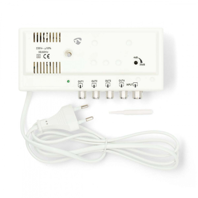 Nedis TV Vahvistin | Vahvistus: 20 dB | 47 - 862 MHz | Lähtöliitäntöjen määrä: 4 | Vahvistuksensäätö | Valkoinen