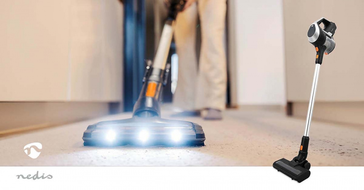 Nedis Varsi-imuri | 130 W | 25.9 VAC | Moottorisoitu harja sisäänrakennetulla valolla | 10000 Pa | HEPA ilmansuodatin | Musta / Oranssi