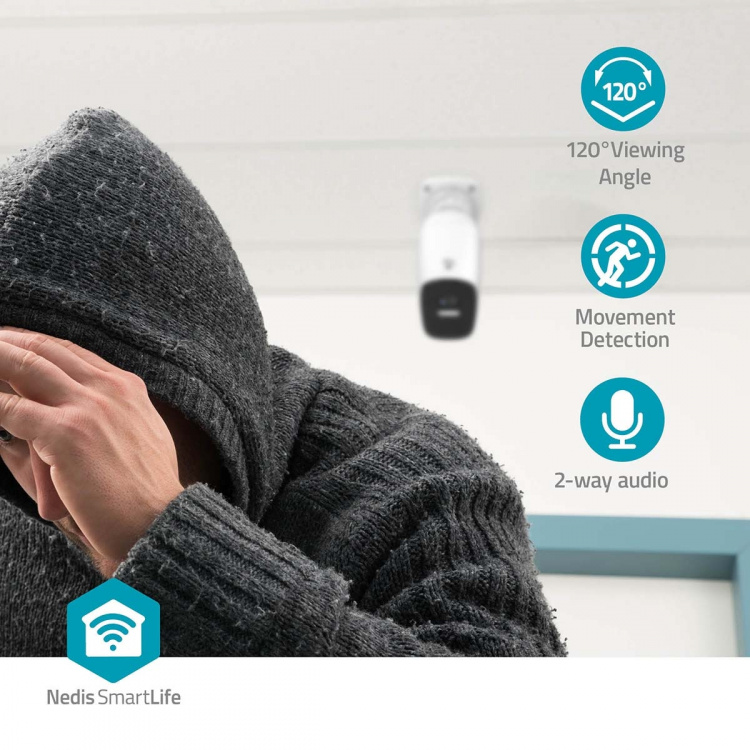 Nedis SmartLife Ulkokamera | Spotlight | 4MP Quad HD 1440p / 2560x1440 | IP66 | Maks. akunkesto: 10 Kuukautta | MicroSD (ei sisälly) / Pilvipalvelutallennus (valinnainen) | 5 V DC | Liiketunnistimella | Yökuvaus | Valkoinen Nedis SmartLife Ulkokamera | Spotlight | 4MP Quad HD 1440p / 2560x1440 | IP66 | Maks. akunkesto: 10 Kuukautta | MicroSD (ei sisälly) / Pilvipalvelutallennus (valinnainen) | 5 V DC | Liiketunnistimella | Yökuvaus | Valkoinen