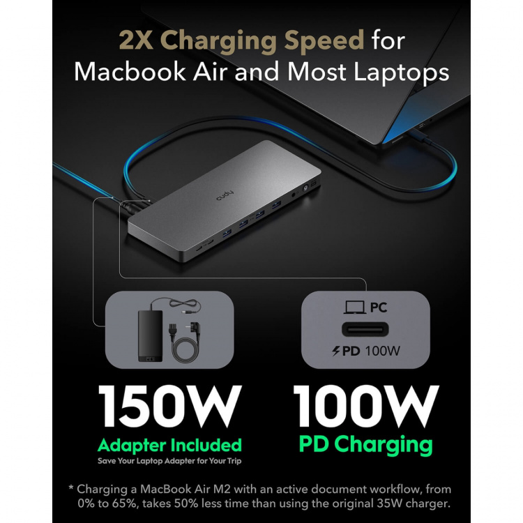 CUDY Telakointiasema CS700 10Gbps USB-C Dual 4K 150W