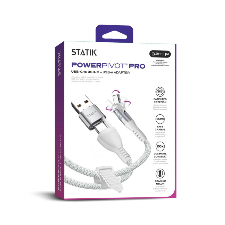 STATIK Kaapeli PowerPivot Pro Nylon Punottu USB-C USB-C:hen Valkoinen 1m STATIK Kaapeli PowerPivot Pro Nylon Punottu USB-C USB-C:hen Valkoinen 1m