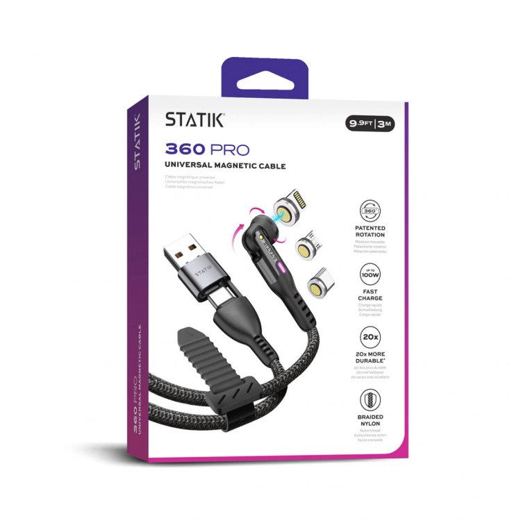 STATIK Kaapeli 360 Pro Magneettinen Kärki USB-C/Lightning/MicroUSB Musta 1m